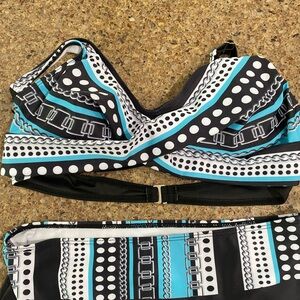 Black and Blue Bikini with Geometric Pattern